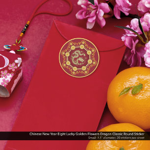 Chinees Nieuwjaar Acht Lucky Golden Flowers Dragon Ronde Sticker