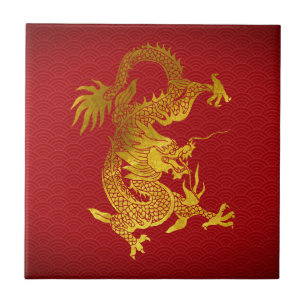 Chinees Nieuwjaar Dragon 2024 papier-cut T Tegeltje