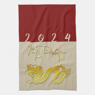 Chinees Nieuwjaar Dragon goud papier gesneden Zodi Theedoek