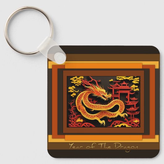Chinees Nieuwjaar Dragon Monogram SQk02 Sleutelhanger (Voorkant)