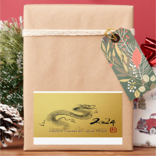 Chinees Nieuwjaar Dragon Origineel Schilderij Goud Rechthoekige Sticker