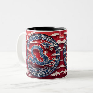 Chinees Nieuwjaar Dragon Paper-cut 2024 2TMug Tweekleurige Koffiemok