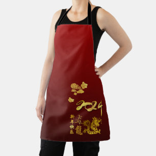 Chinees Nieuwjaar Dragon papier gesneden 2024 Gold Schort
