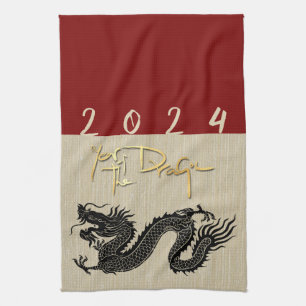 Chinees Nieuwjaar Dragon Zwart papier gesneden Zod Theedoek