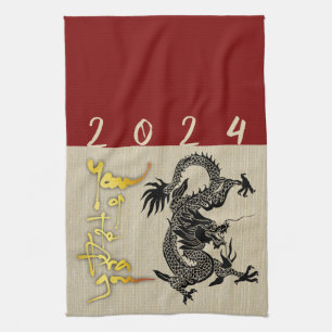 Chinees Nieuwjaar Dragon Zwart papier gesneden Zod Theedoek
