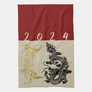 Chinees Nieuwjaar Dragon Zwart papier gesneden Zod Theedoek