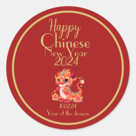 Chinees nieuwjaar, jaar van de draak, rood en goud ronde sticker