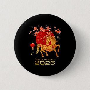Chinees nieuwjaar jaar van het paard paard familie ronde button 5,7 cm