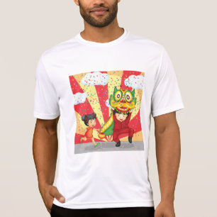 Chinees Nieuwjaar Kinderen Leeuwendans en Lantaarn T-shirt