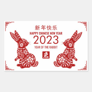 Chinees nieuwjaar konijn 2023 rechthoekige sticker