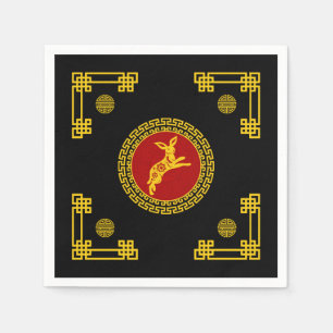 Chinees nieuwjaar konijnenrood en gouden sierbloem servet