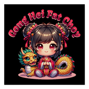 Chinees Nieuwjaar Meisje & Draak Perfect Poster