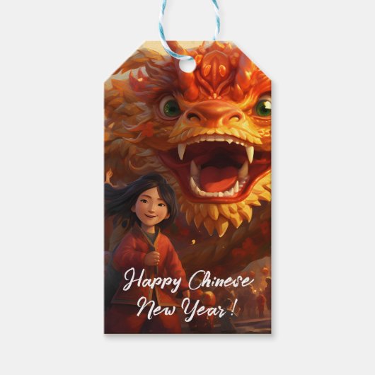 Chinees Nieuwjaar met houten draak Cadeaulabel (Voorkant)