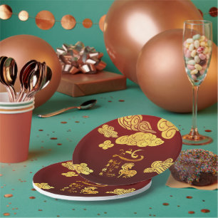 Chinees Nieuwjaar Paard 2026 Gouden Wolken PPP Papieren Bordje