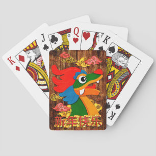 Chinees Nieuwjaar Papercut Draak Hout Rood Goud Pokerkaarten