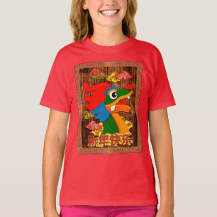 Chinees Nieuwjaar Papercut Draak Hout Rood Goud T-shirt