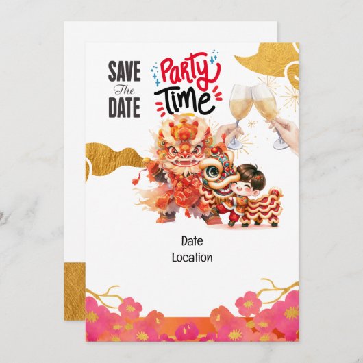 Chinees Nieuwjaar partij sparen de datum Kaart (Voorkant / Achterkant)