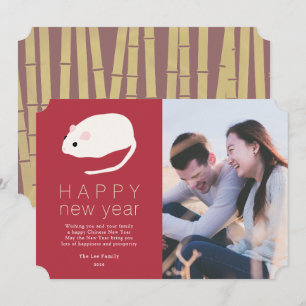 Chinees nieuwjaar Rat Burgundy Foto Holiday Kaart