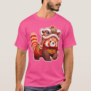 Chinees Nieuwjaar Rode Panda Leeuwendans Maandnieu T-shirt