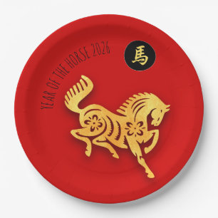 Chinees Nieuwjaar Rood Gouden Paard 2026 PP Papieren Bordje