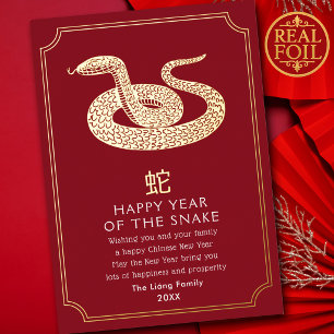 Chinees Nieuwjaar Slang Folie Feestdagenkaart