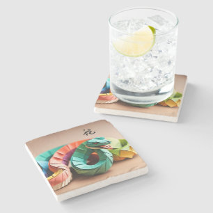 Chinees Nieuwjaar Slang Ideogram Zodiac Verjaardag Stenen Onderzetter