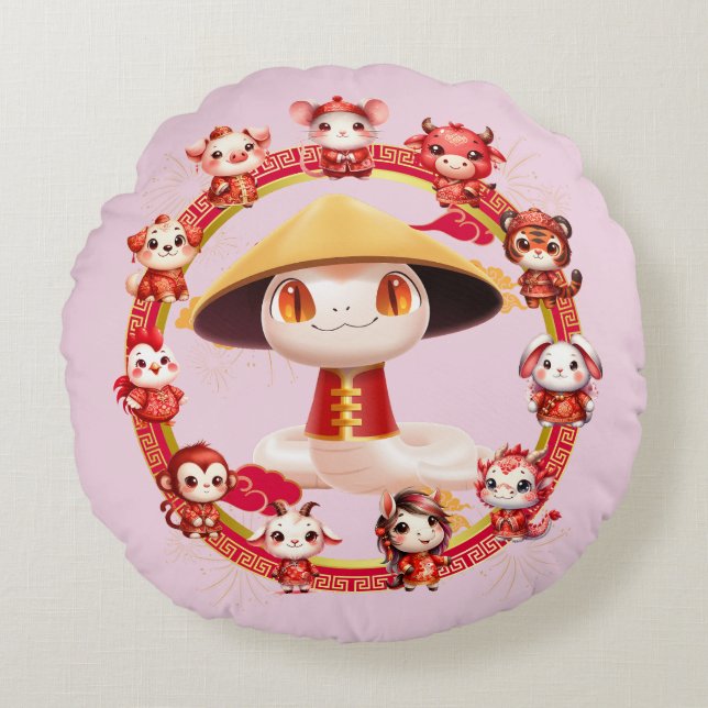 Chinees Nieuwjaar Slang Ontwerp 3 Rond Kussen (Voorkant)