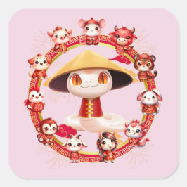 Chinees Nieuwjaar Slang Ontwerp 3 Vierkante Sticker
