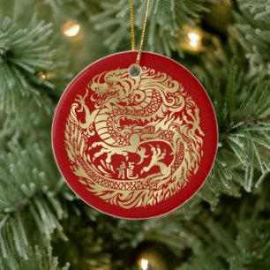 Chinees Nieuwjaar van de Draak 2024 Keramisch Ornament