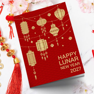 Chinees Nieuwjaar van de Geit 2027 - Gouden Lantaa Kaart