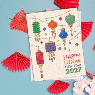 Chinees Nieuwjaar van de Geit 2027 - Lantaarns Feestdagenkaart