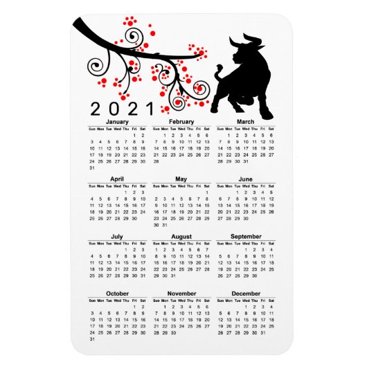 Chinees Nieuwjaar van de Ox Blossom Jaarkalender Magneet (Verticaal)