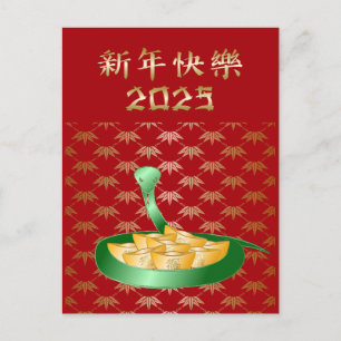 Chinees Nieuwjaar van de Slang 2025 Fortune Money Briefkaart
