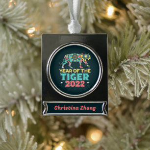 Chinees Nieuwjaar van de Tijger 2022 - Mandala Verzilverd Banner Ornament