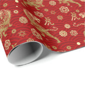 Chinees nieuwjaar van de tijger 2022 - Rood en gou Cadeaupapier (Rol Hoek)
