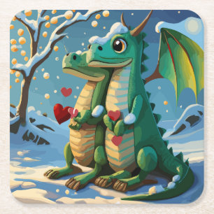 Chinees Nieuwjaar van het Drakenpaar Vierkante Kartonnen Onderzetter