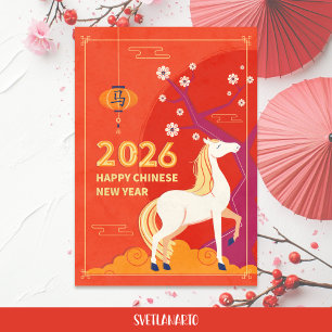Chinees Nieuwjaar van het Paard 2026 Flat Holiday  Feestdagenkaart