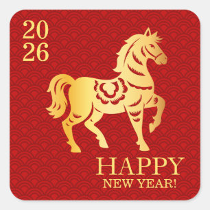 Chinees Nieuwjaar van het Paard 2026 Vierkante Sticker