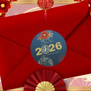 Chinees Nieuwjaar van het Paard Blauw Goud Ronde Sticker