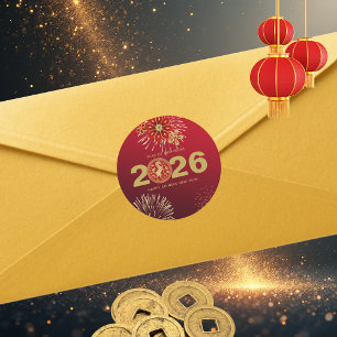 Chinees Nieuwjaar van het Paard Goud Rood Ronde Sticker