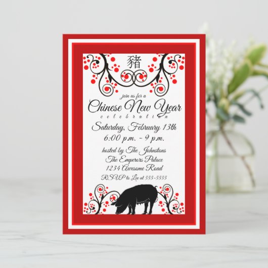 Chinees Nieuwjaar Varken en Bloemenboom Kaart (Staand voorkant)