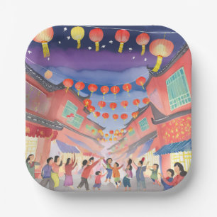 Chinees Nieuwjaar   Waterverf Celebratie Papieren Bordje