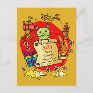 Chinees Nieuwjaarsdraak Cartoon Briefkaart