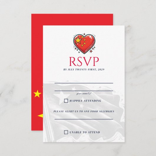 chinees paar RSVP kaartje (Voorkant / Achterkant)