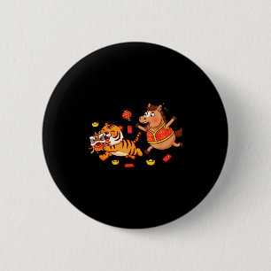 Chinees Paard Grappige Tijger Kinderen Mannen Vrou Ronde Button 5,7 Cm