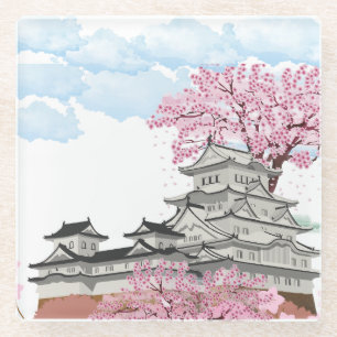 Chinees paleis met sakura bomen – Elegant Orient Glazen Onderzetter
