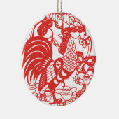 Chinees Papercut Rooster 2017 Keramisch Ornament (Rechts)