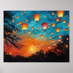 Chinees Papier Lantaarns Landscape Art Print Poste