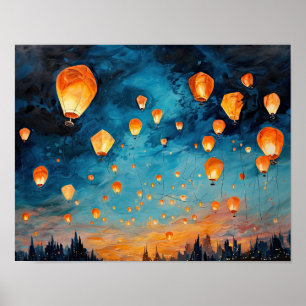 Chinees Papier Lantaarns Landscape Art Print Poste