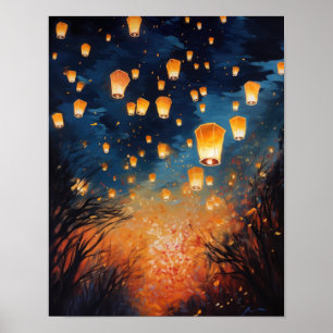 Chinees Papier Lantaarns Landscape Art Print Poste